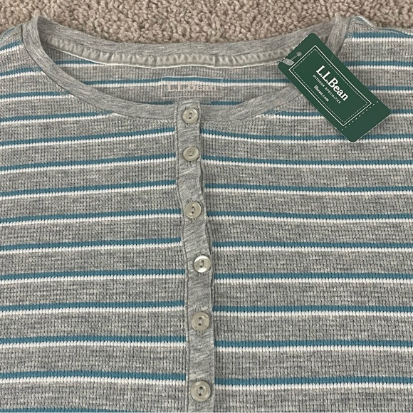 L.L. Bean Henley Shirt Womens 3X Long Sleeve Waffle Thermal Gray Knit NWT E125 - Picture 1 of 11